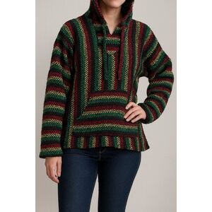 Baja Joe Vintage Rasta Striped  Rug Pullover Hoodie Surfer Beach Poncho XL